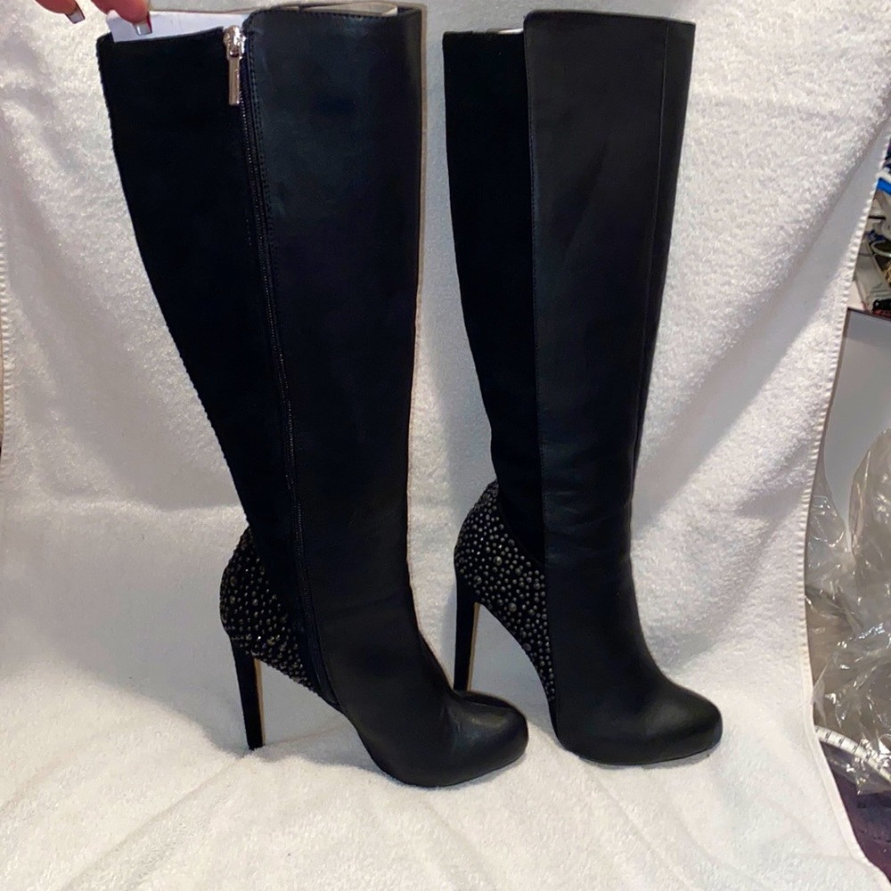 Victoria Secret Knee high black studded/rhinestone boots